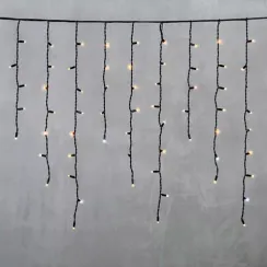Светодиодная бахрома с колпачком 3,2*0,9 м., 168 экстра теплых белых LED ламп, мерцание, каучуковый черный провод, LTC (LL168BLW-1-2EWW)