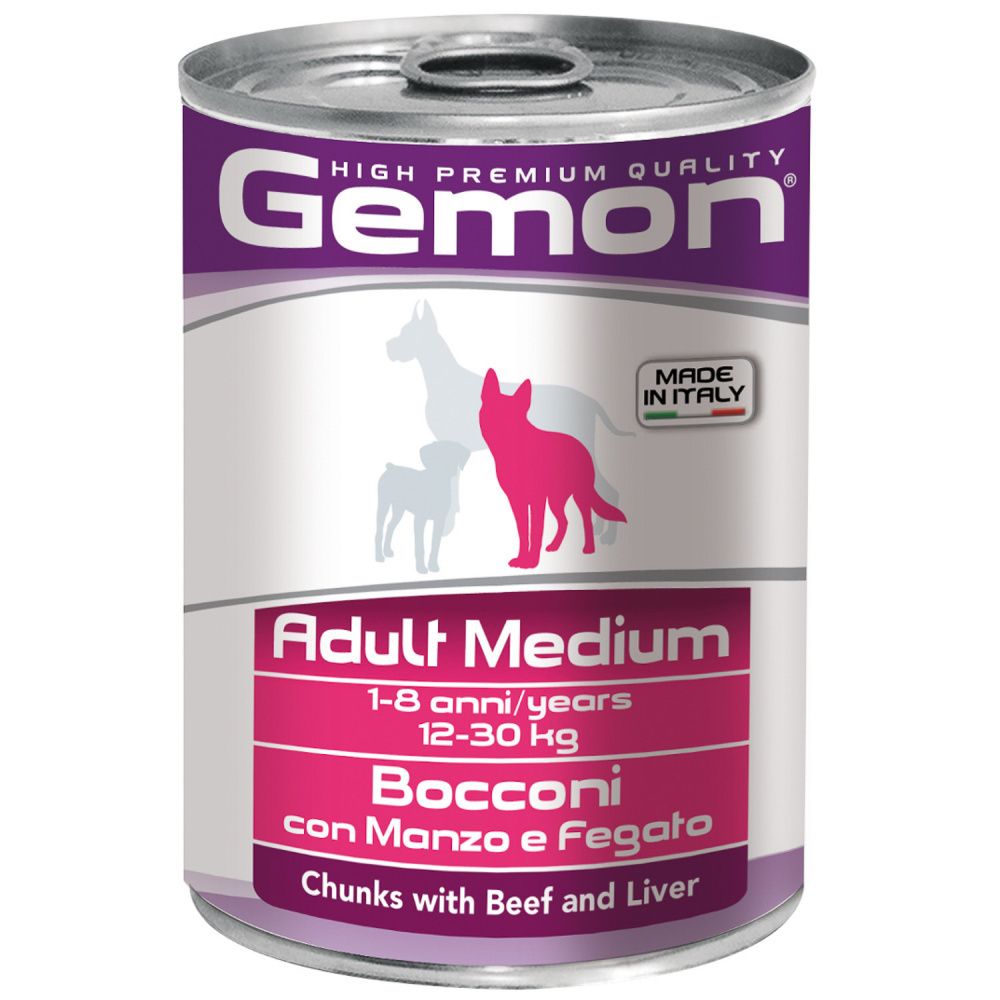 Gemon Dog Medium консервы для собак средних пород кусочки говядины с печенью (415 г)