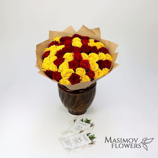 Букет из 51 российской розы 60 см "Анталия"