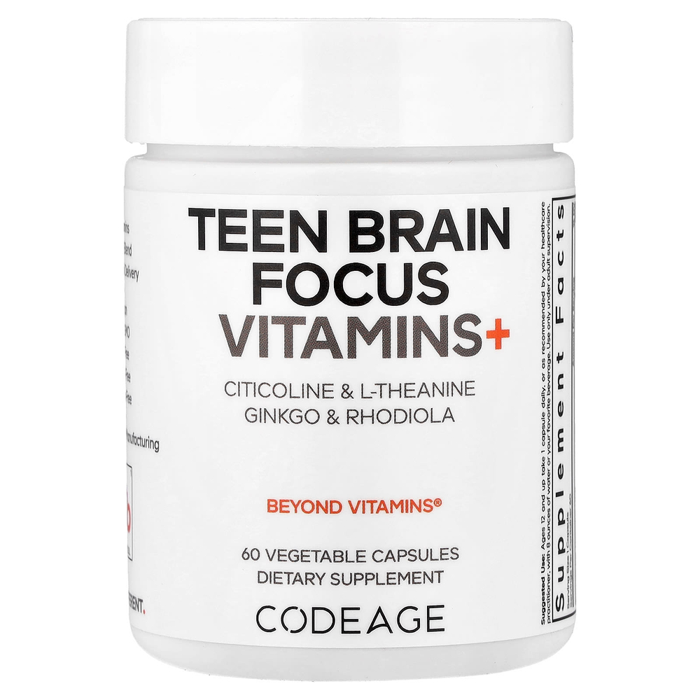 Codeage, Teen Brain Focus Vitamins +, 60 растительных капсул