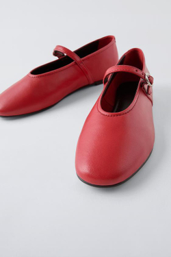 ZARA КОЖАНЫЕ БАЛЕТКИ, КРАСНЫЙ