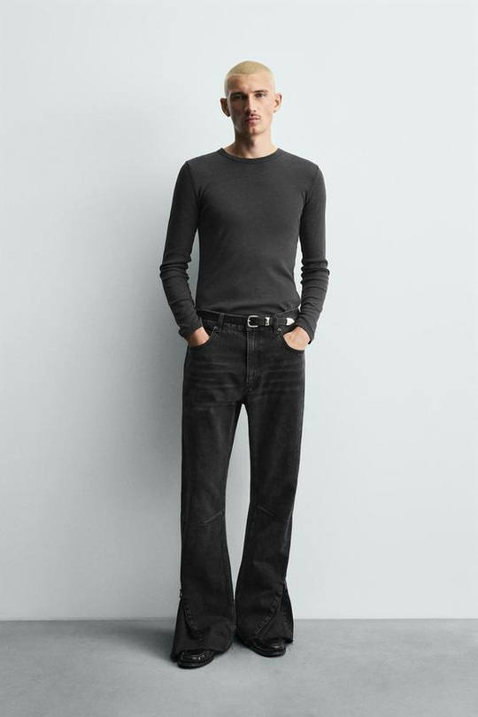 ZARA ДЖИНСЫ FLARE FIT С МОЛНИЯМИ, УГОЛЬНЫЙ