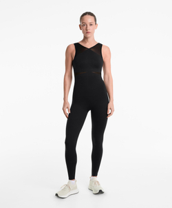 Oysho Длинный комбинезон Perfect-Adapt без рукавов с сетчатыми вставками, черный