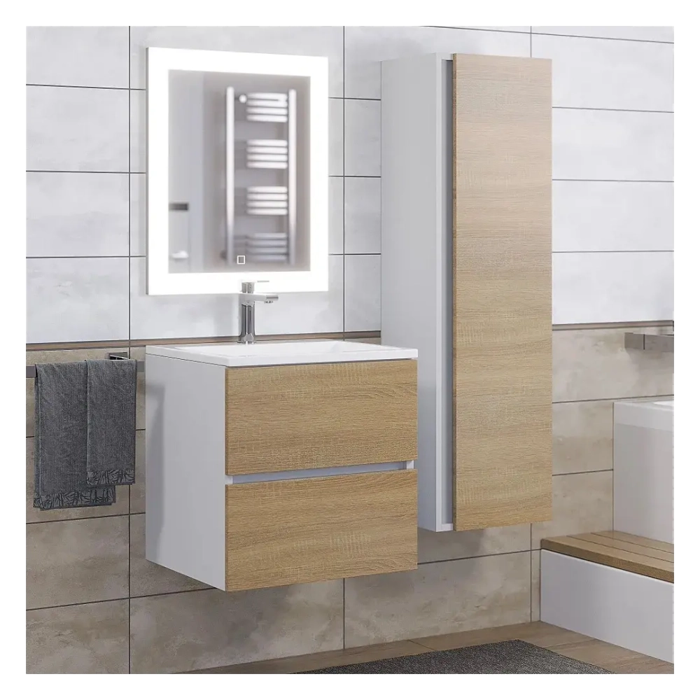Тумба с раковиной Uperwood Barsa 50 см, раковина белая, подвесная тумба белая/дуб сонома