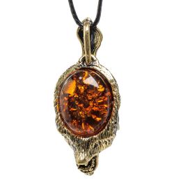 AM-1681 Подвеска «Медведь» (латунь, янтарь)