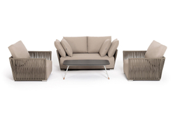 "Форли" лаунж-зона 4-местная плетеная из роупа (веревки), каркас алюминиевый светло-серый, роуп серо-коричневый