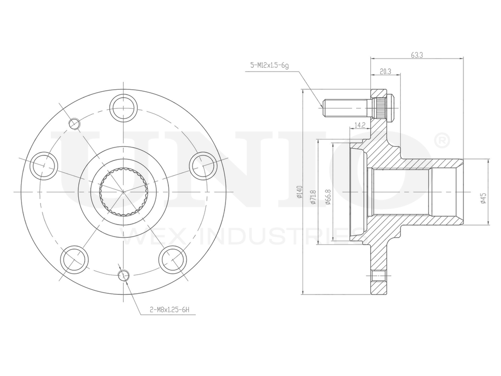 Ступица передняя (без ABS) UNIO HUB-20199