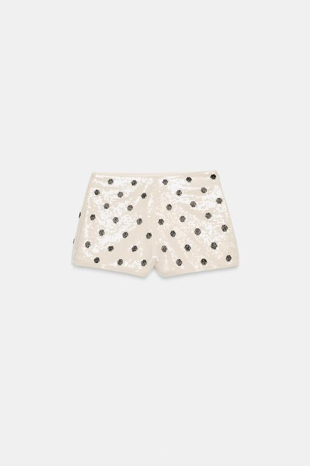 ZARA ШОРТЫ МИНИ С ПАЙЕТКАМИ И ГОРОШКОМ, БЕЛЫЙ/ЧЕРНЫЙ