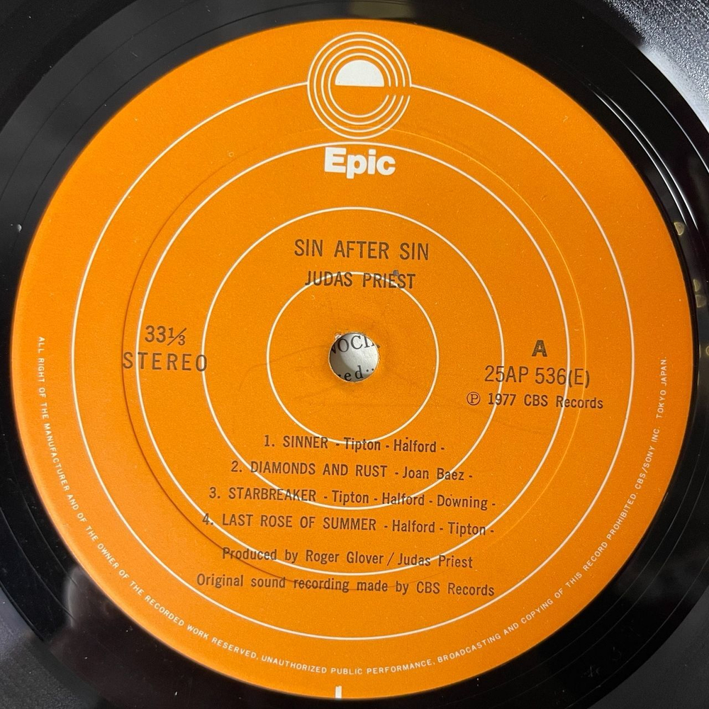Винтажная виниловая пластинка LP Judas Priest Sin After Sin (Japan 1977) (Obi) Diamonds And Rust
