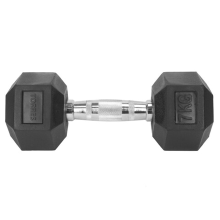 Гантель металлическая TORRES в резиновой оболочке, вес 7 кг арт.PL51907