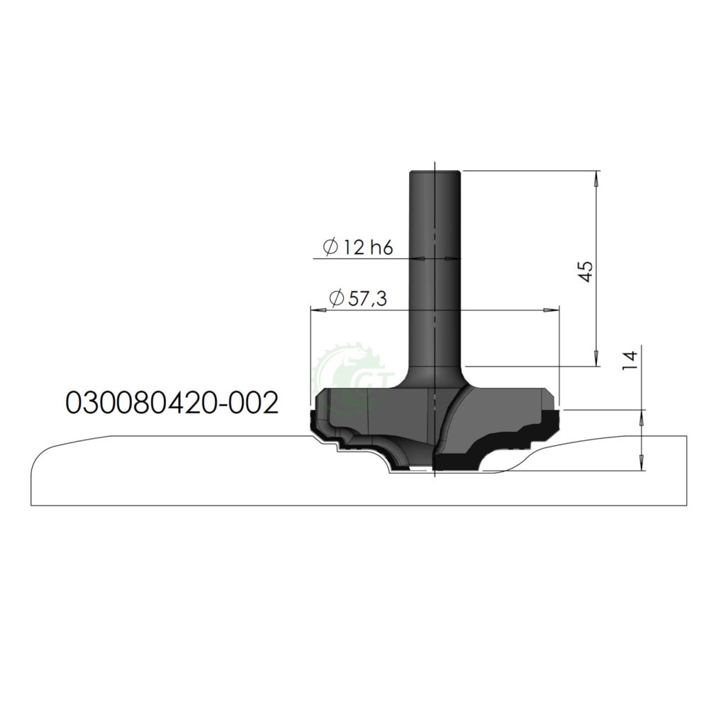 Изображение алмазной фасадной фрезы GT 030080420-002, профиль
