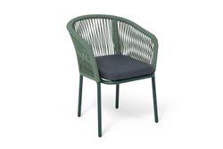"Марсель" стул плетеный из роупа, каркас алюминий RAL6036 муар, роуп зеленый (4204) круглый tex, ткань темно-серая 027