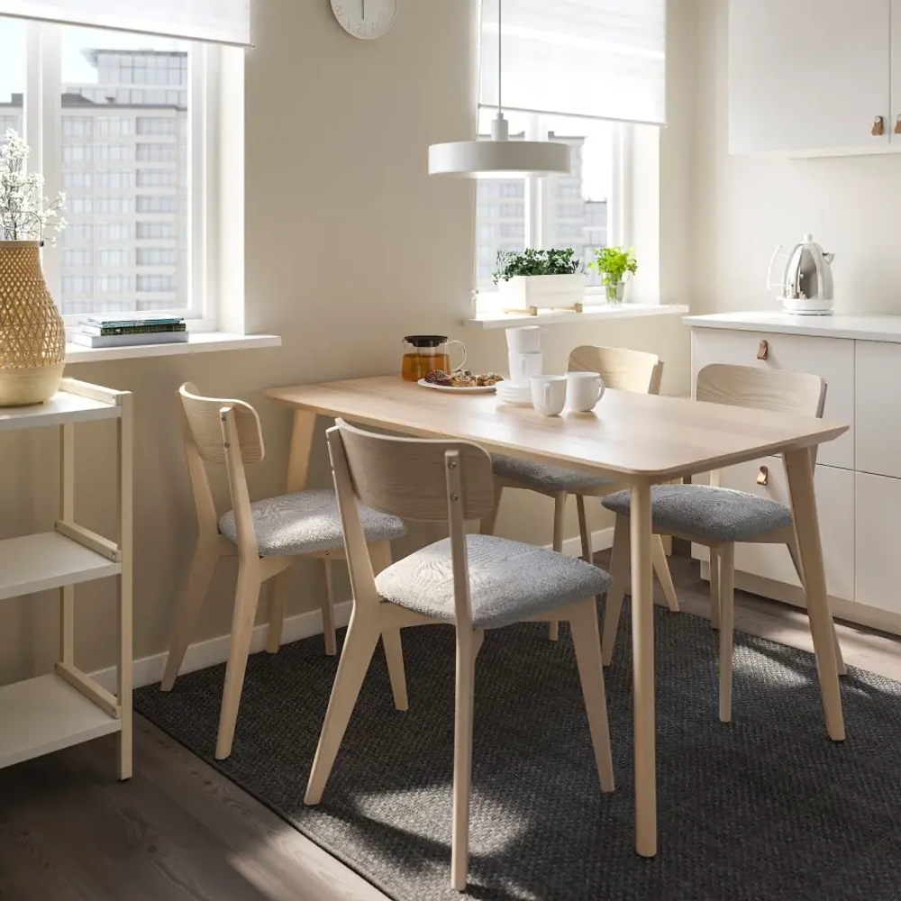 Стол и 4 стула -  LISABO IKEA/ ЛИСАБО ИКЕА, 140х78 см , под беленый дуб