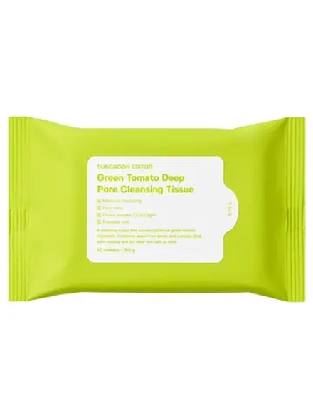 Sungboon Editor Очищающие салфетки для снятия макияжа Green Tomato Deep Pore Cleansing Tissue 10 шт