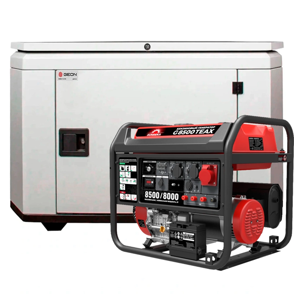 Генератор бензиновый SUNREKA G8500TEAX с кожухом Geon 1400SS RAL 7035