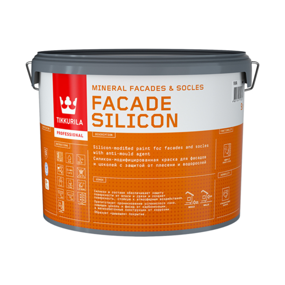 КРАСКА "FACADE SILICON" БАЗА С 9 Л (1) АКРИЛОВАЯ ДЛЯ ФАСАДОВ И ЦОКОЛЕЙ "ТИККУРИЛА"