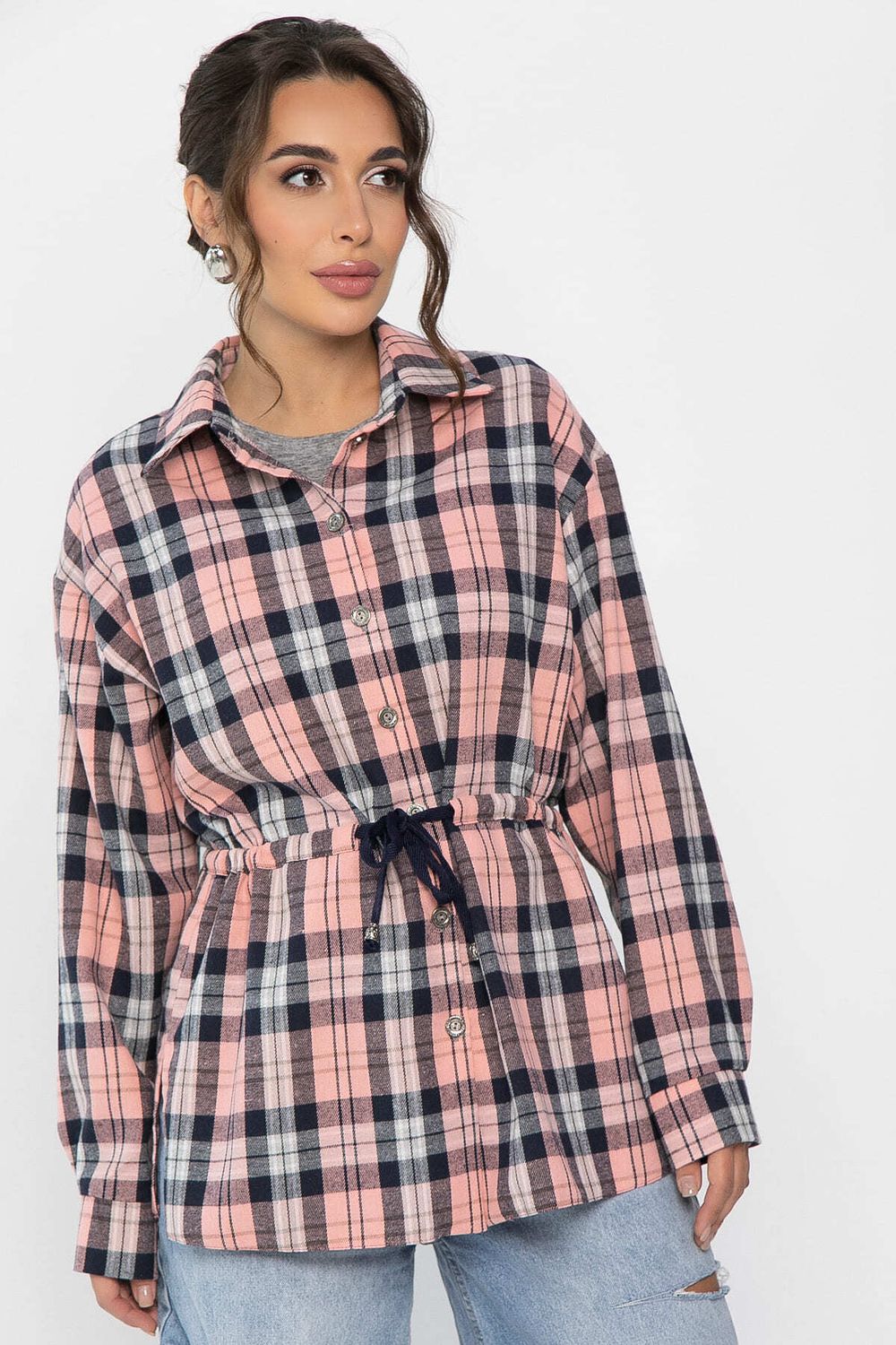 Рубашка хлопковая Джанет (персик/синий) Б14275-4М LT Collection