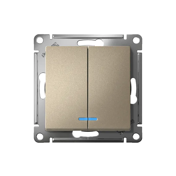 Выключатель 2-кл. СП AtlasDesign 10А IP20 (сх. 5а) 10AX с подсветкой механизм шампань SE ATN000553