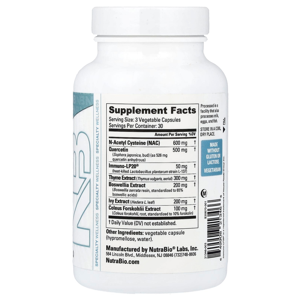 NutraBio, здоровье легких, 90 капсул