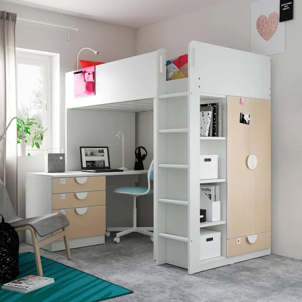 Кровать-чердак - SMÅSTAD / SMÅSTAD IKEA/СМОСТАД ИКЕА,  182х104 см,  белый
