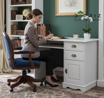 Письменный стол Клаудиа с ящиками, тумбой и полками из массива сосны, белый