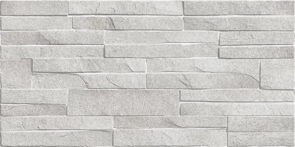 Настенная плитка Alma Ceramica TWU2550DCV14 Discover 24.9x50 серая глянцевая / рельефная под камень / под кирпич
