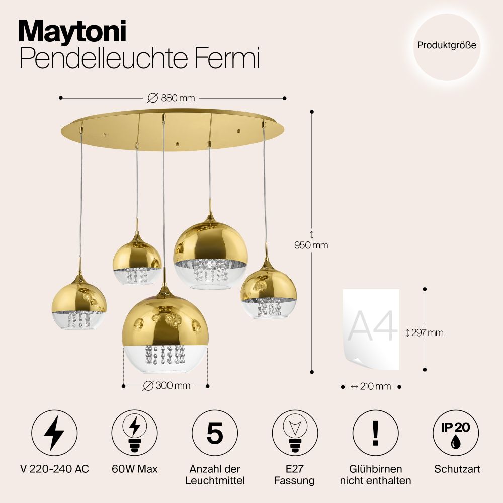 Светильник подвесной Maytoni Fermi P140-PL-170-5-G