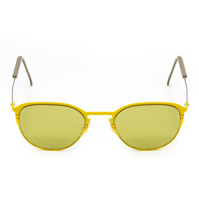 Желтые солнцезащитные очки из титана с оливковыми линзами. Модель 21