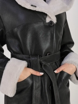 Дубленка зимняя натуральная с капюшоном длинная