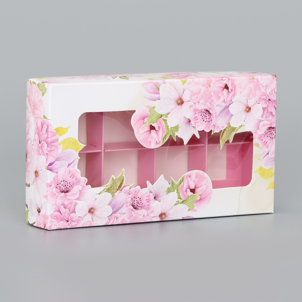 Коробка для 8 конфет «Цветочки», 9.8×17.7×3.5 см