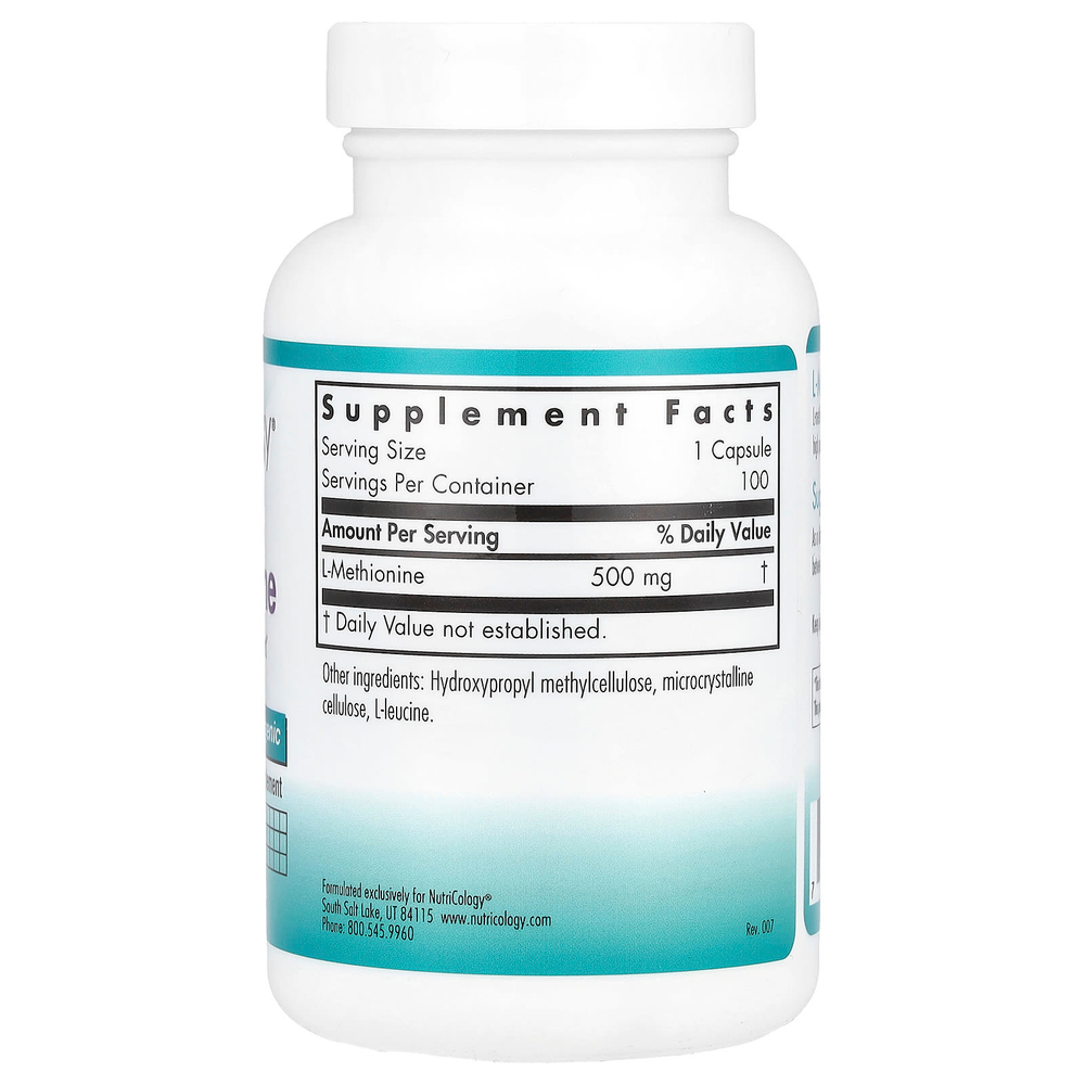 Nutricology, L-метионин, 500 мг, 100 вегетарианских капсул