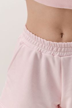 Шорты из футера укороченные сбоку нежно-розового цвета