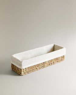ZARA HOME ПРЯМОУГОЛЬНАЯ КОРЗИНА С ТЕКСТИЛЬНОЙ ПОДКЛАДКОЙ, СВЕТЛО-БЕЖЕВЫЙ