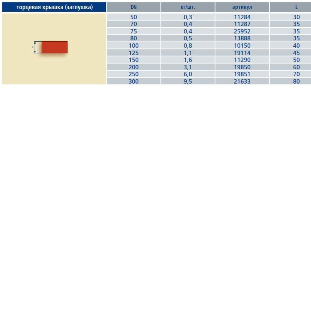 Заглушка чугун SML Ду 100 торцевая б/растр FP PREIS