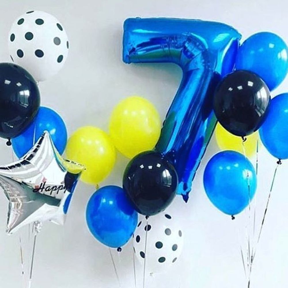 Шар (40"/102 см) Цифра, 7, Синий, в упаковке