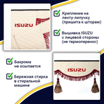 Ламбрекен с косынками двусторонние Isuzu (экокожа, бежевый, бордовые кисточки)