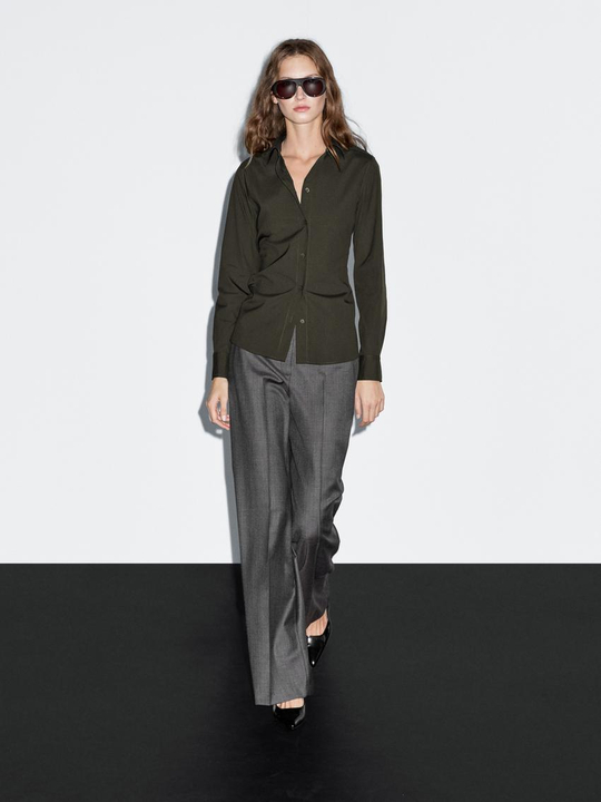 Massimo Dutti Эластичная рубашка из смесового хлопка, зеленый