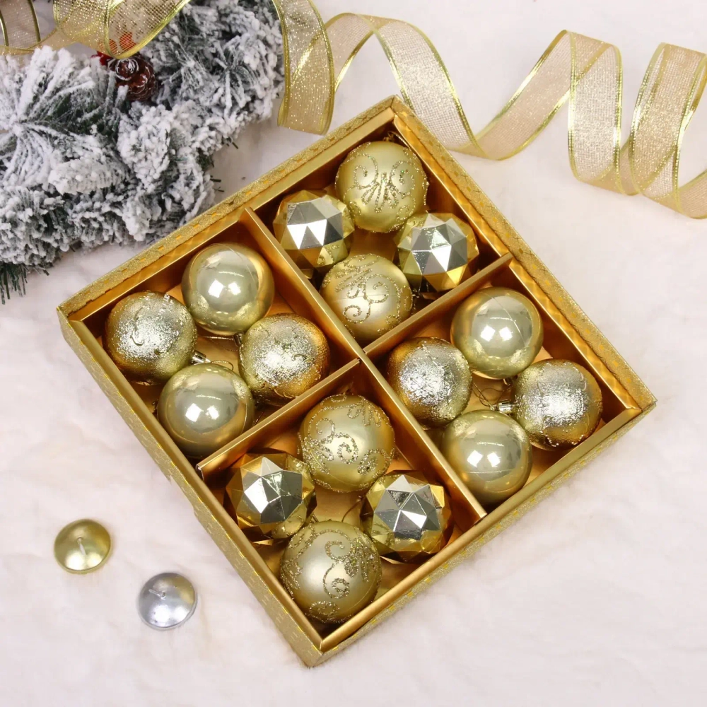 Новогодние шары «Зимняя вечеринка» 6 см (набор 16 шт), Золото