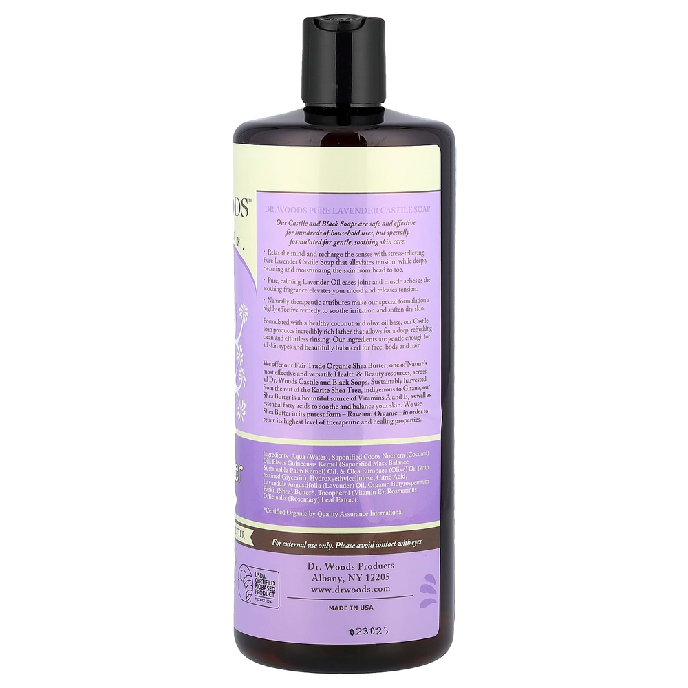 Dr. Woods, Кастильское мыло с лавандой и маслом ши, приобретенным по принципу справедливой торговли, 946 мл (32 жидк. унц.)