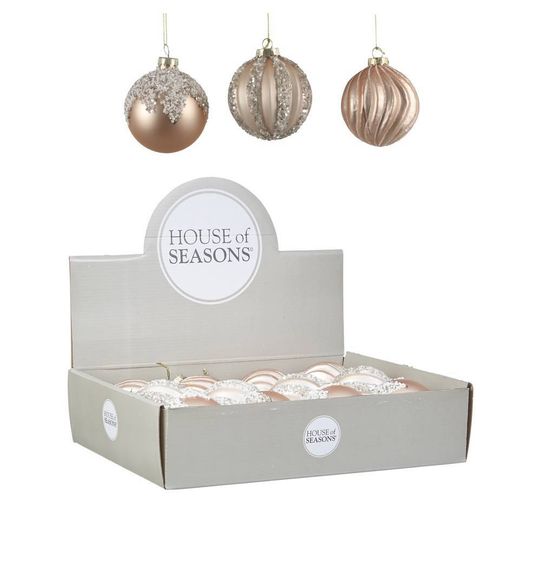 Набор стеклянных шаров Ларанж 80 мм., 12 шт., розовый, House of Seasons (84022)