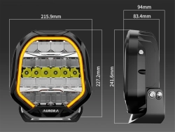 Фара светодиодная AURORA 9″ 270W c подсветкой корпуса (ДХО) Янтарный + Белый 1 шт.