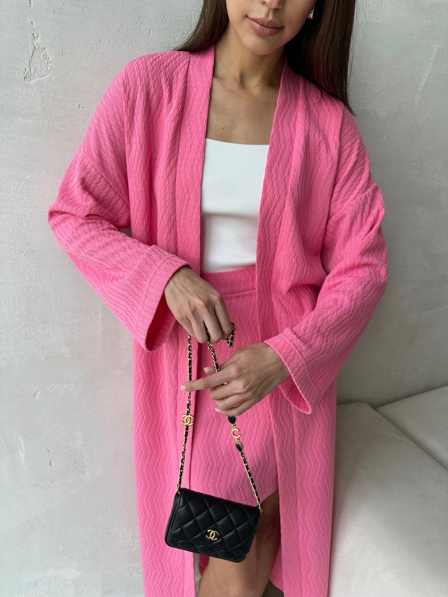 Юбка из фактурного трикотажа мини ярко розовая