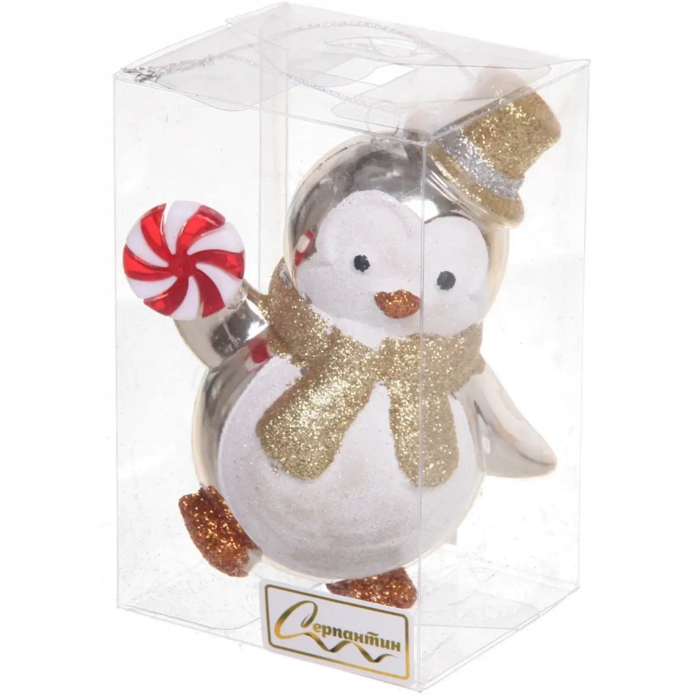 Ёлочная игрушка «Пингвин с леденцом» 10*6*11 см, шампань