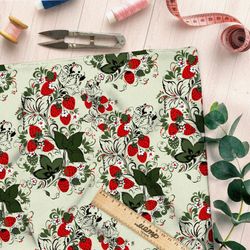 Ткань оксфорд 210 земляника с листьями