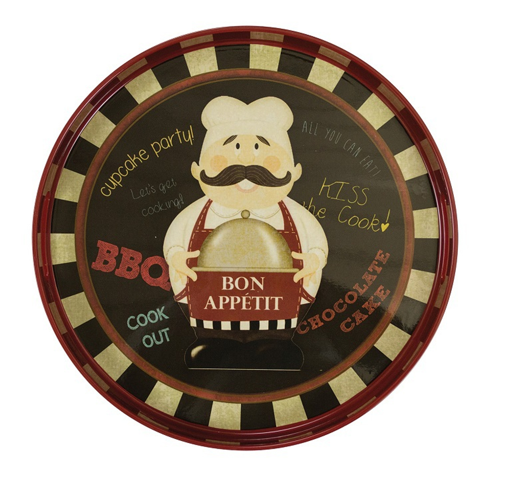 Поднос круглый с бортиком и ручками Boston Warehouse Bon Appetit Chef США