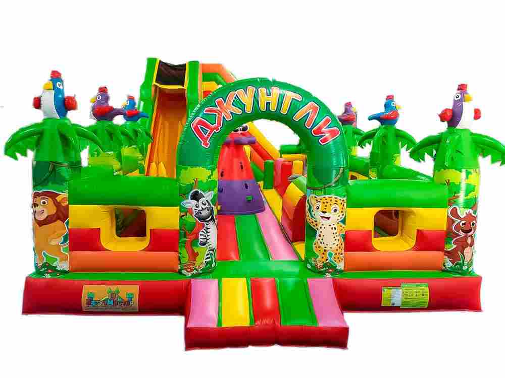 Коммерческий надувной батут "Джунгли" с горкой, 10*6*4.5 м