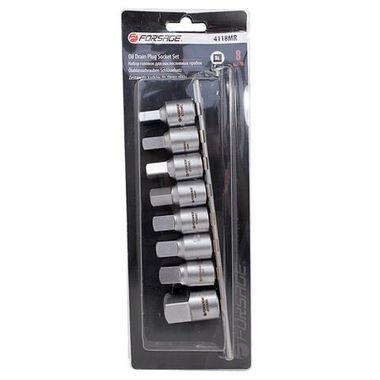 Набор головок-квадратов для маслосливных пробок 8пр. 1/2''(8,9.5,10,10.5,12,12.7,13.5,19мм) на планке Forsage F-4118MR
