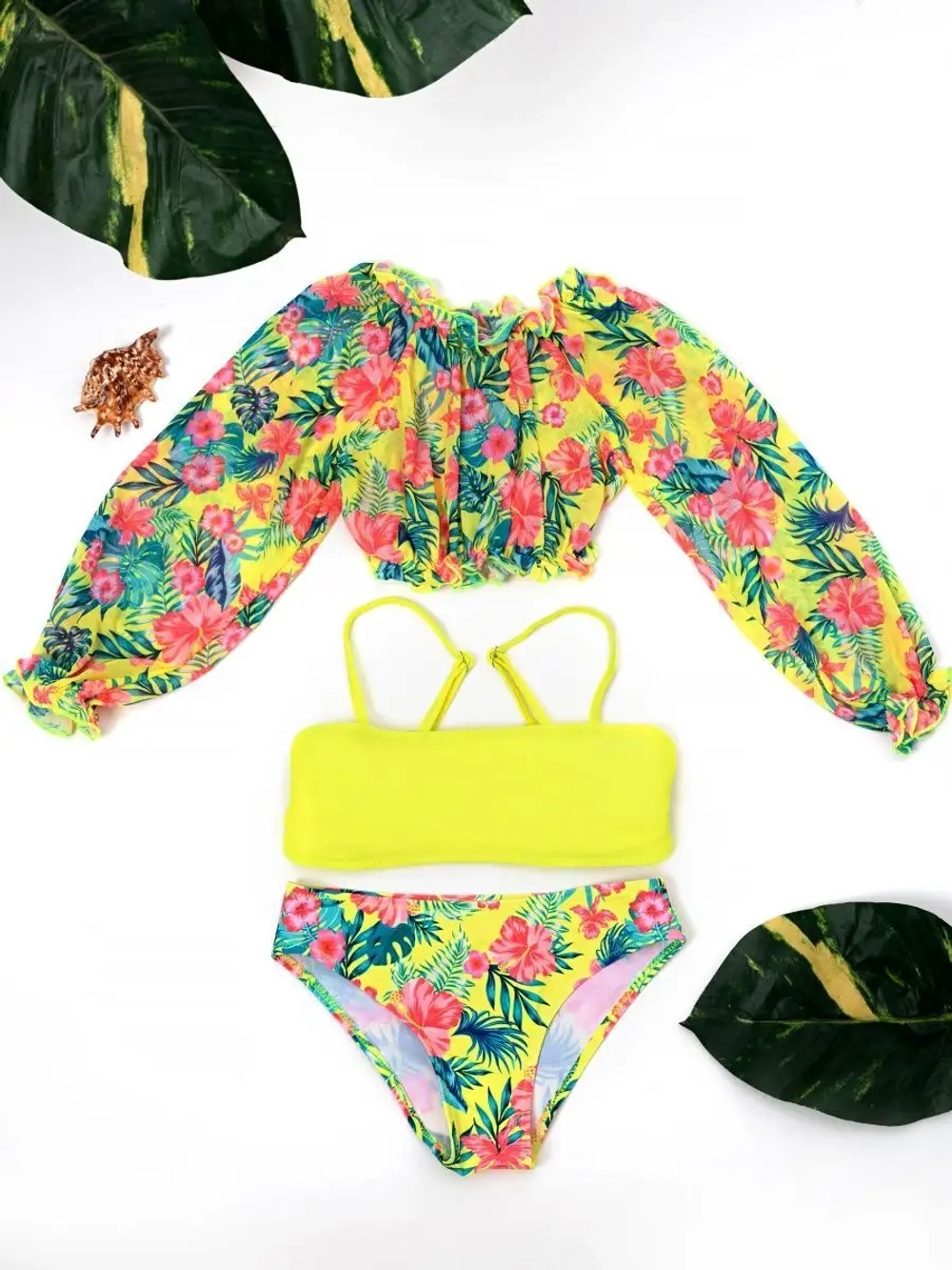 купальник раздельный 3 в 1 топ кроп парео и плавки