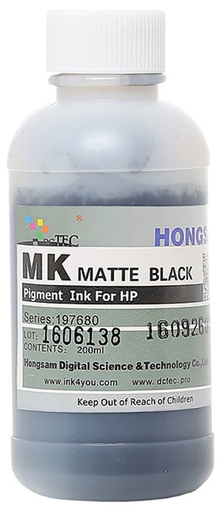 Чернила DCTec — HONGSAM пигментные для HP серия: 197680 - Matt Black (Матовый черный) 200 мл.