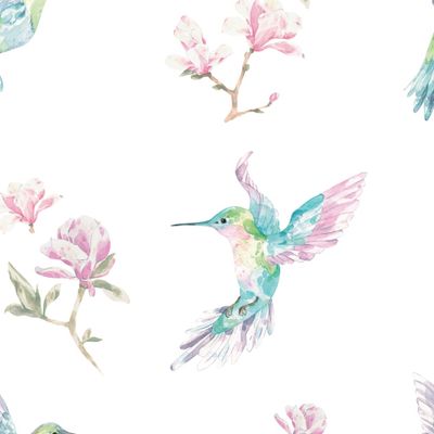 Колибри и цветы магнолии. Акварель